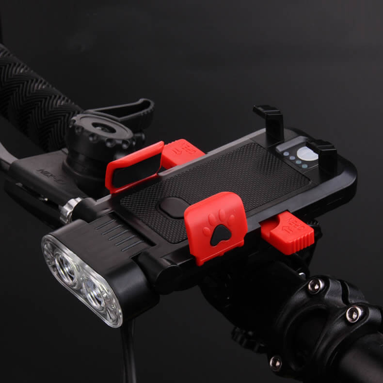 fivekim 4 In 1 Bike Front Light Led Headlight With Horn Lamp Phone Holder Usb Power Bank Bicycle Power Lights Red