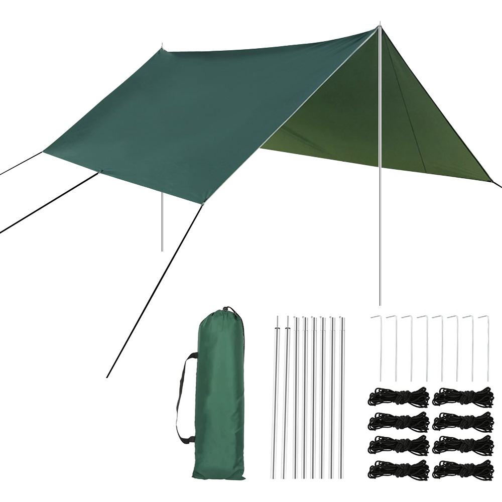 9*9ft Awning with Support Pole Rope Peg Waterproof Tarp Tent Shade