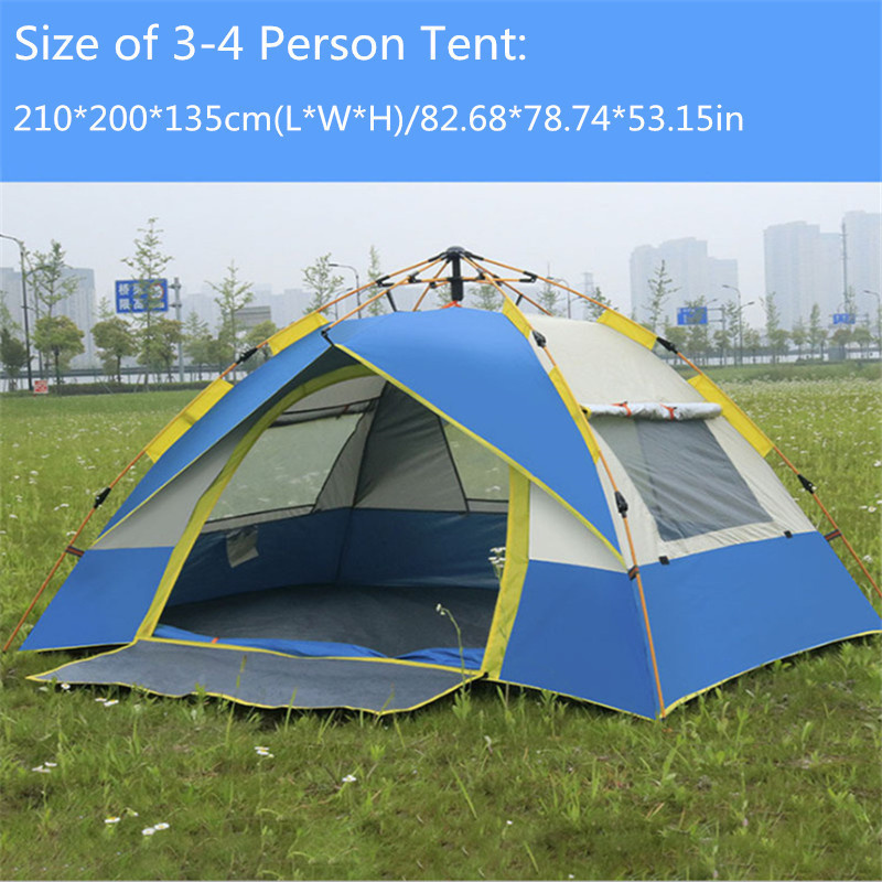 Tent Camping Waterproof Easy Instant 3-4 Man Family Outdoor Size L 200*200*135CM